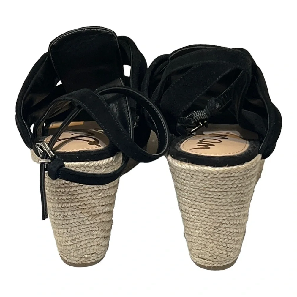 Sam Edelman Awan Wedge Espadrille Sandals 8M Black Suede